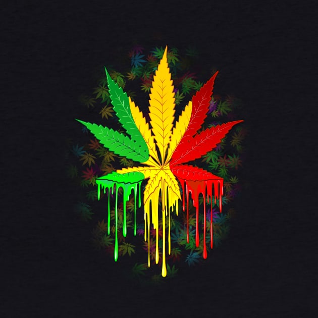 Marijuana Leaf Rasta Colors Dripping Paint by BluedarkArt